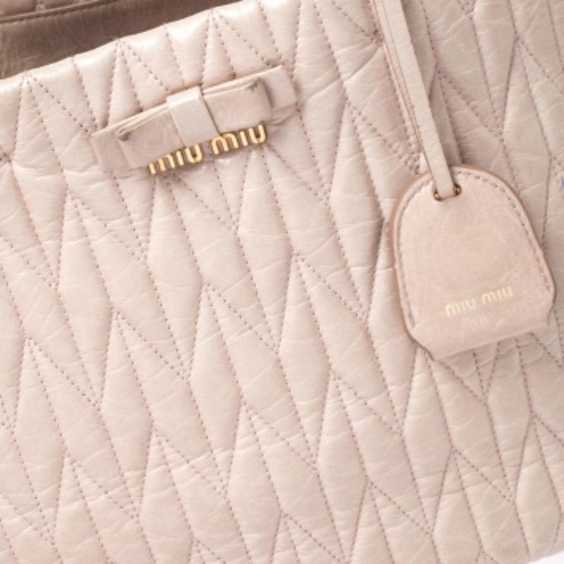 Miu Miu Beige Metalasse Leather Covertible Tote im Angebot 3