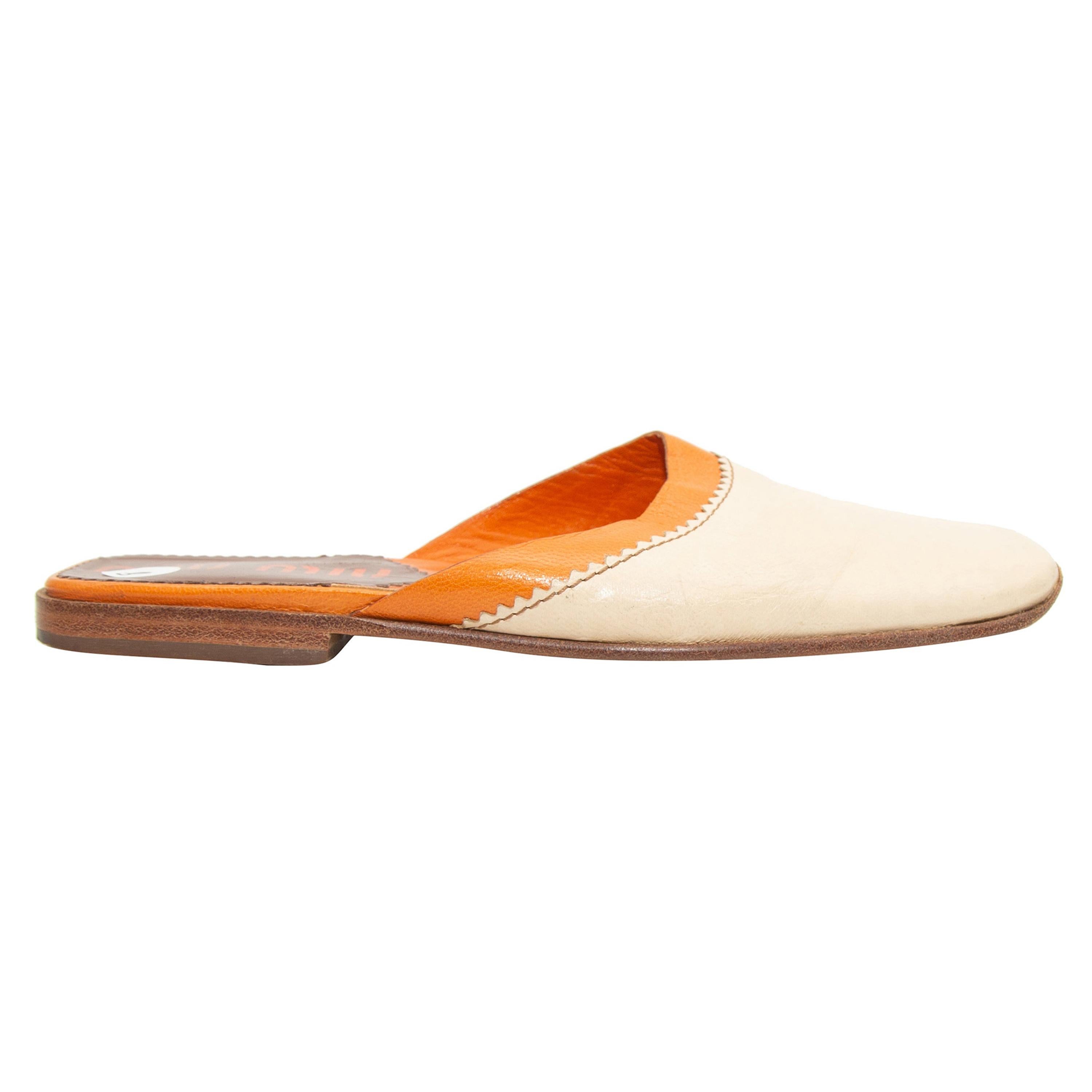 Miu Miu Beige & Orange Leather Mules