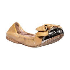 Miu Miu Beige Patent Bow & Crystal Ballet Flats Size IT 37