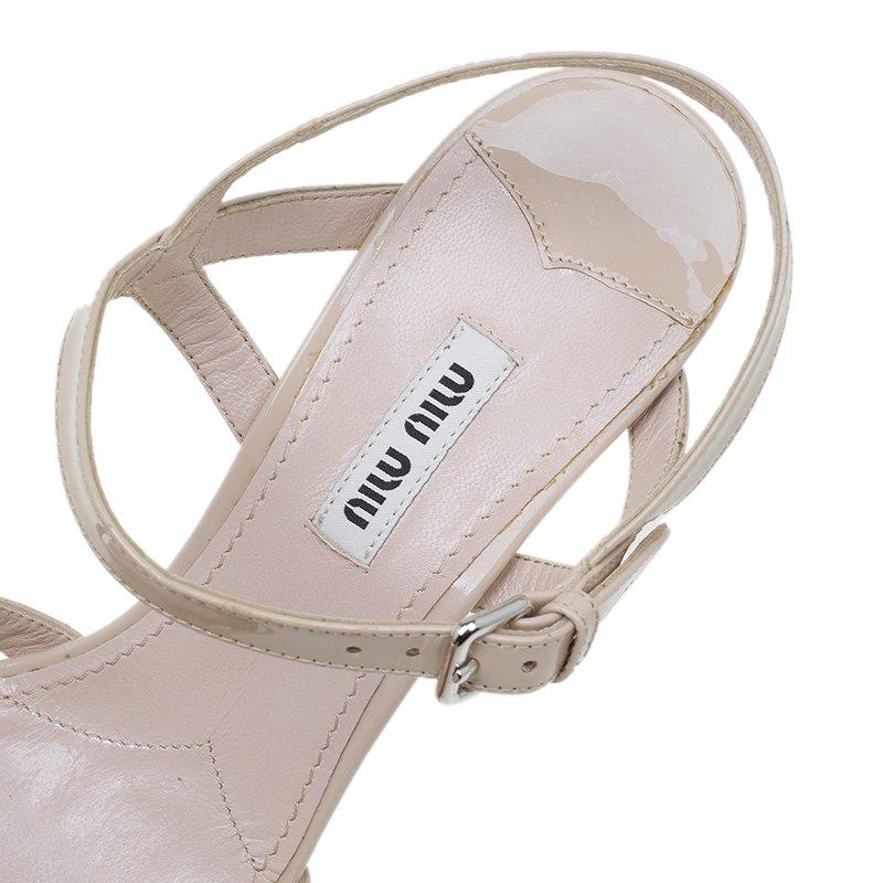Miu Miu Beige Patent Crystal Heel Sandals Size 38.5 3