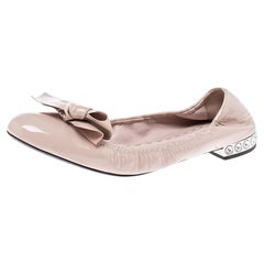 Miu Miu Beige Patent Leather Bow Ballet Flats Size 39