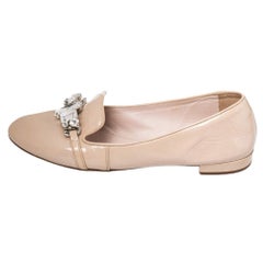 Miu Miu Beige Patent Leather Crystal Embellished Smoking Slippers Size 39