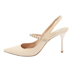 Miu Miu Beige Patent Leather Crystal Slingback Pumps Size 39