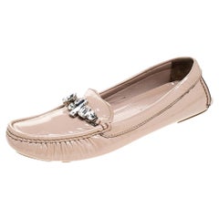 Miu Miu Beige Patent Leather Embellished Loafers Size 38