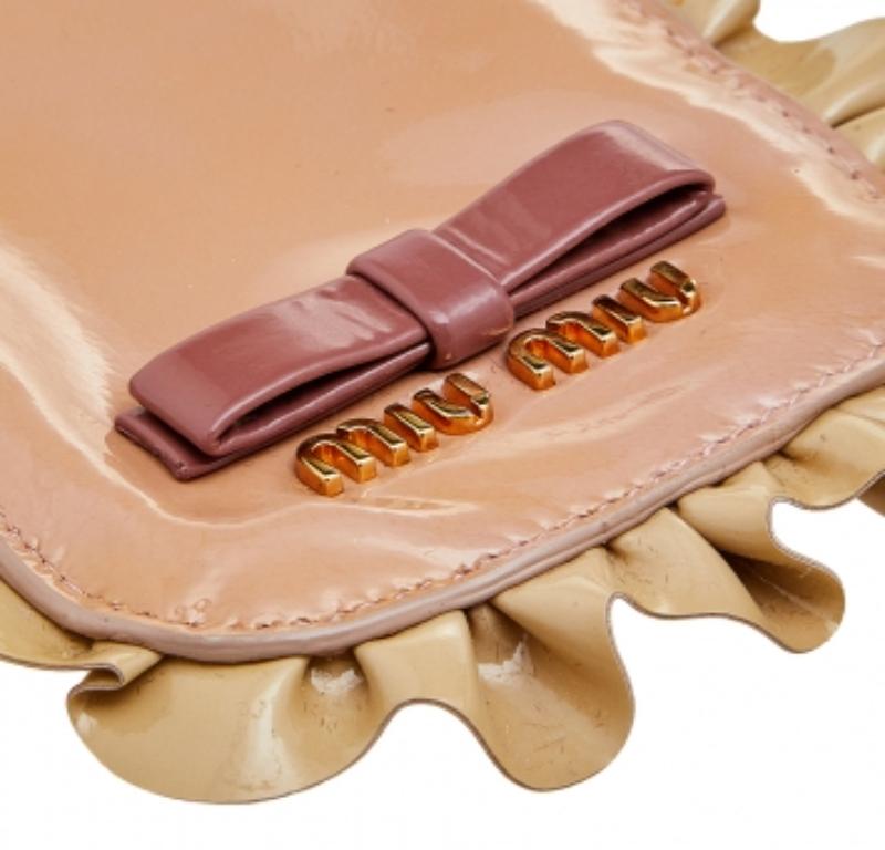 Miu Miu Beige Patent Leather Ruffle Phone Case For Sale 1