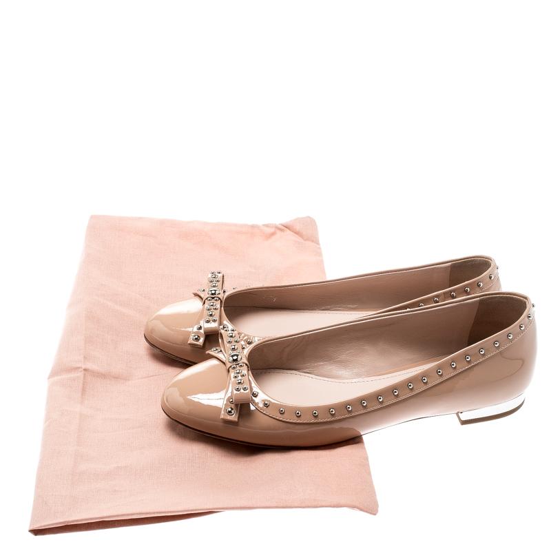 Miu Miu Beige Patent Leather Studded Bow Ballet Flats Size 37.5 1