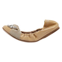 Miu Miu Beige Patent Scrunch Ballet Flats Size 38