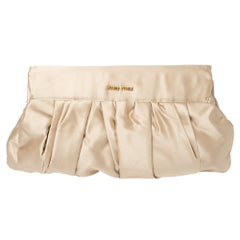 Miu Miu Beige Pleated Satin Flap Clutch