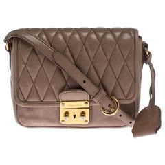 Used Miu Miu Beige Quilted Leather Push Lock Flap Shoulder Bag