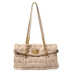 Miu Miu Beige Quilted Leather Studded Flap Shoulder Bag