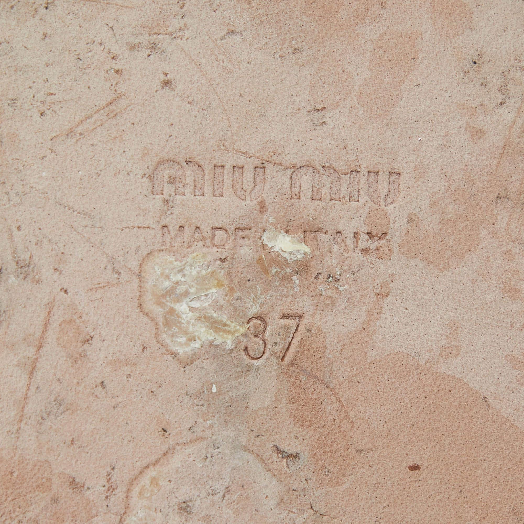 Miu Miu Beige Raffia and Suede Crystals Embellished Slide Flats Size 37 4