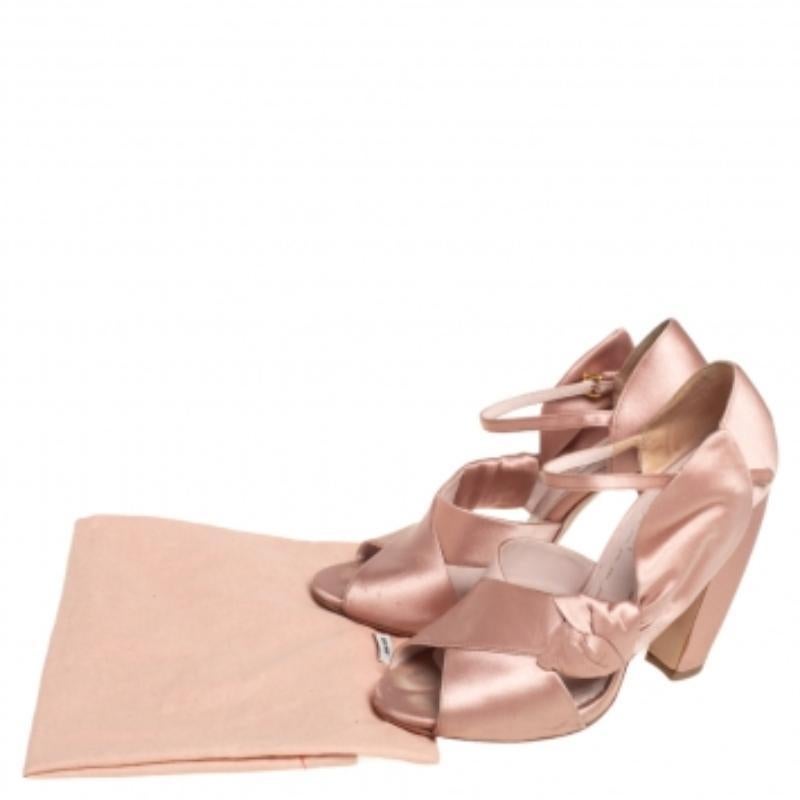 Miu Miu Beige Satin Bow Detail Ankle Strap Block Heel Pumps Size 36 1