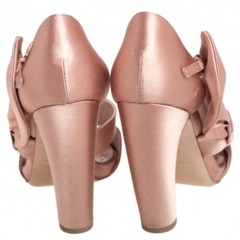 Miu Miu Beige Satin Bow Detail Ankle Strap Block Heel Pumps Size 36 4