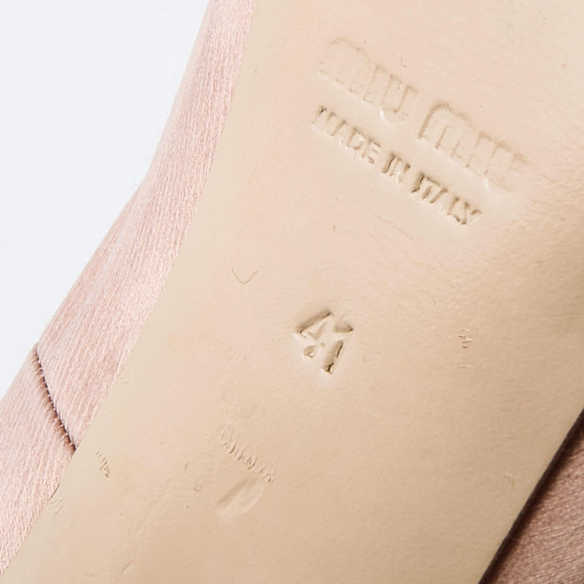 Miu Miu Beige Satin Crystal Embellished Peep Toe Platform Pumps Size 41 4