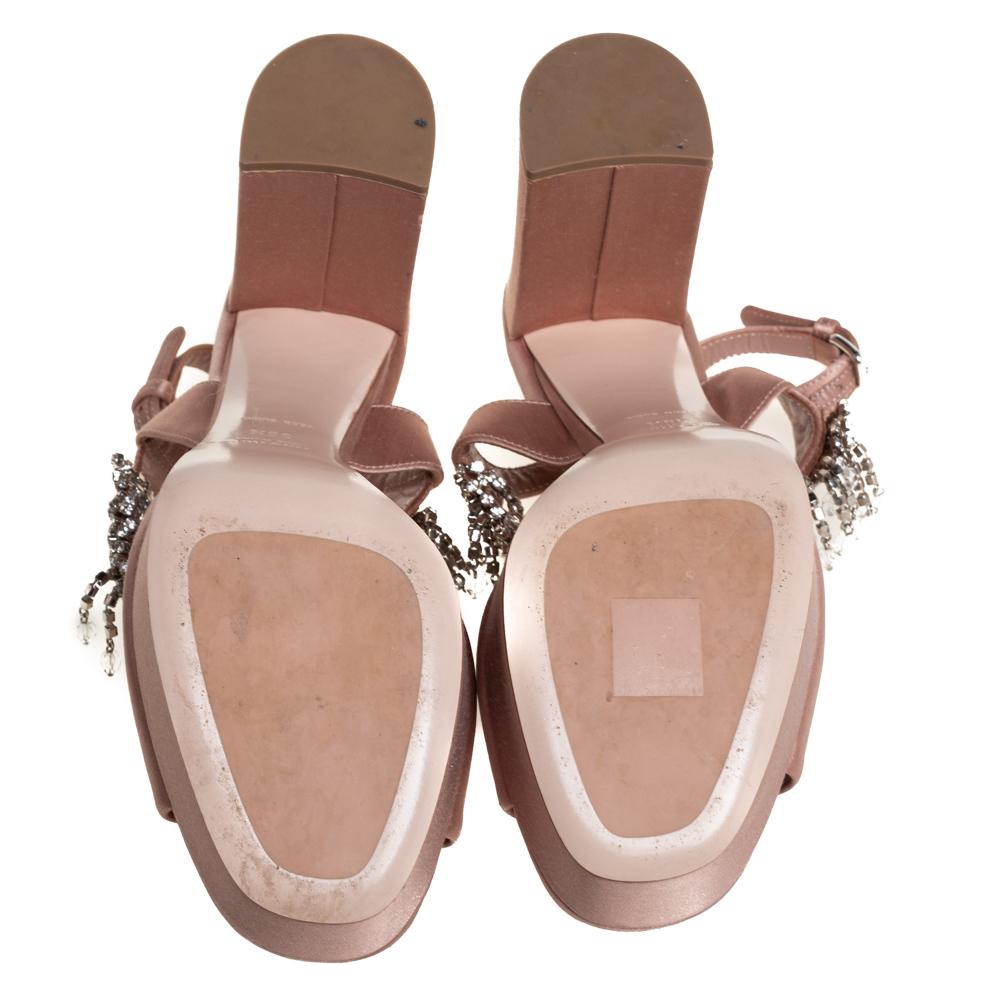 Miu Miu Beige Satin Embellished Platform Sandals Size 38.5 1