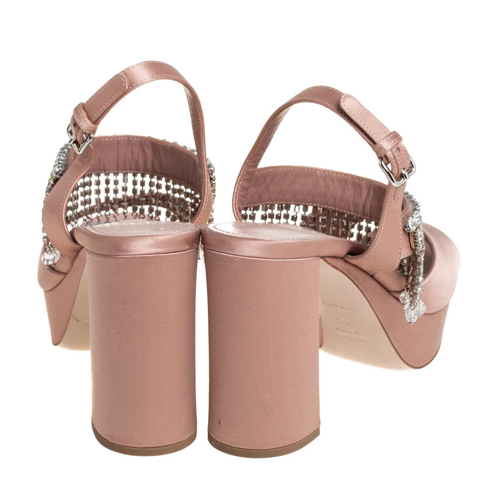 Miu Miu Beige Satin Embellished Platform Sandals Size 38.5 2