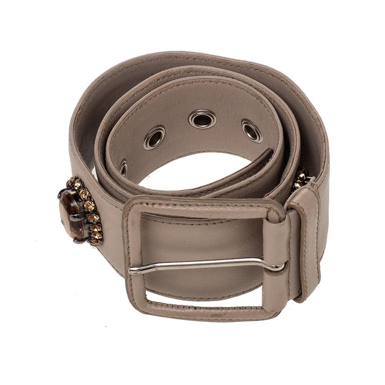 Miu Miu Beige Soft Leather Embellished Buckle Belt 70CM For Sale at 1stDibs