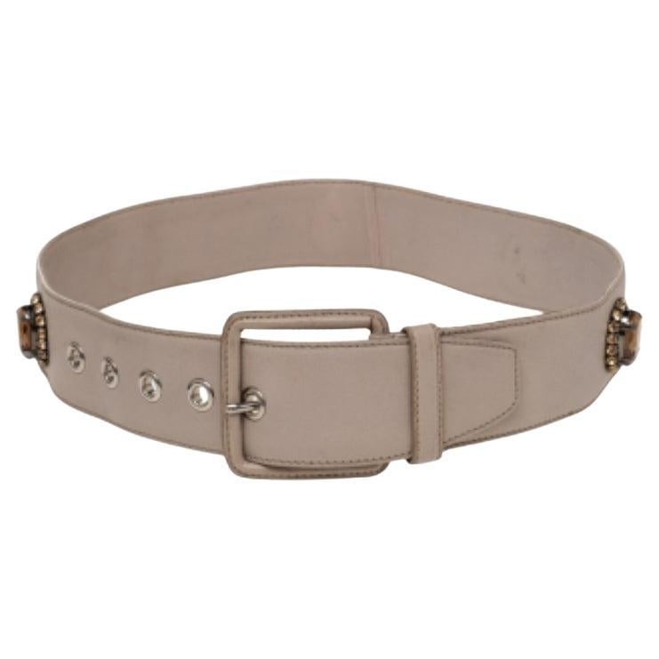 Miu Miu Beige Soft Leather Embellished Buckle Belt 70CM