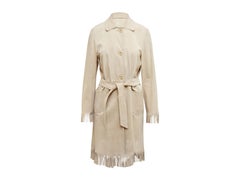 Miu Miu Beige Suede Belted Fringe Coat