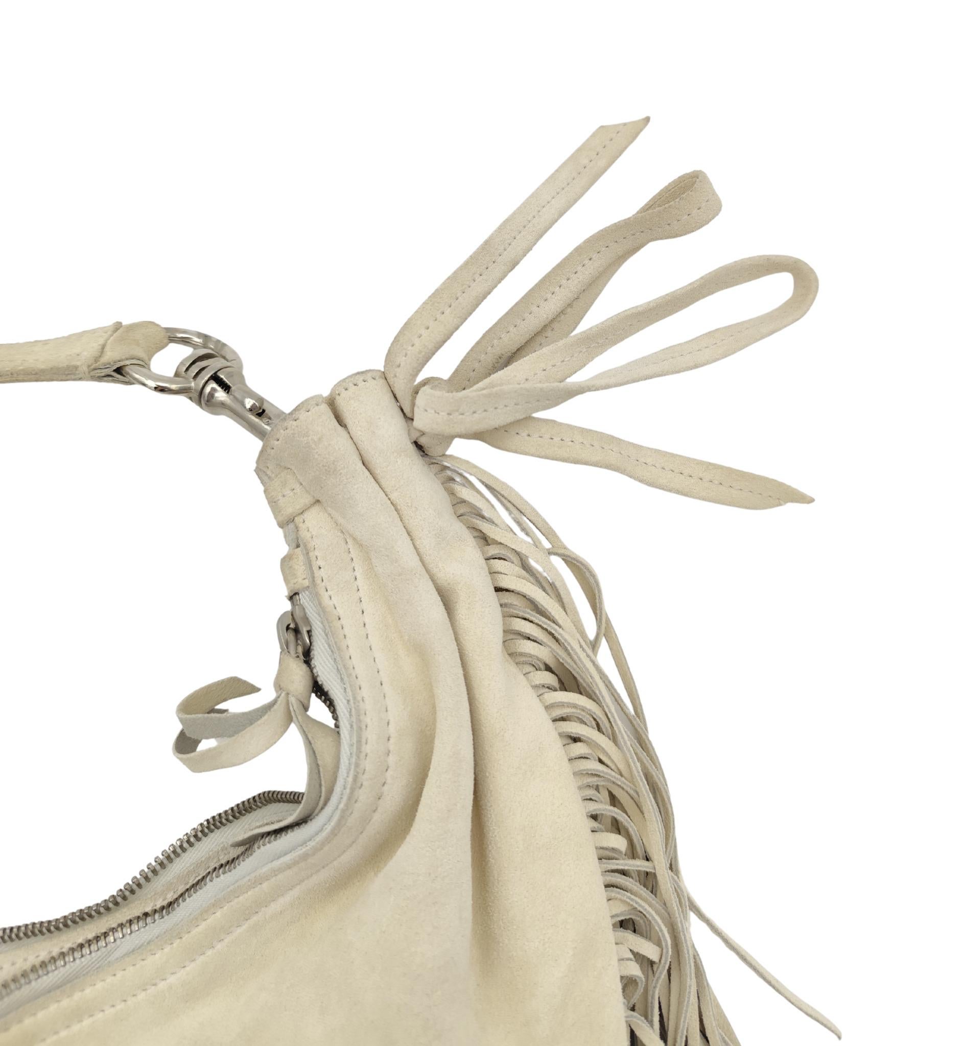Miu Miu beige suede half moon fringe shoulder bag For Sale 5