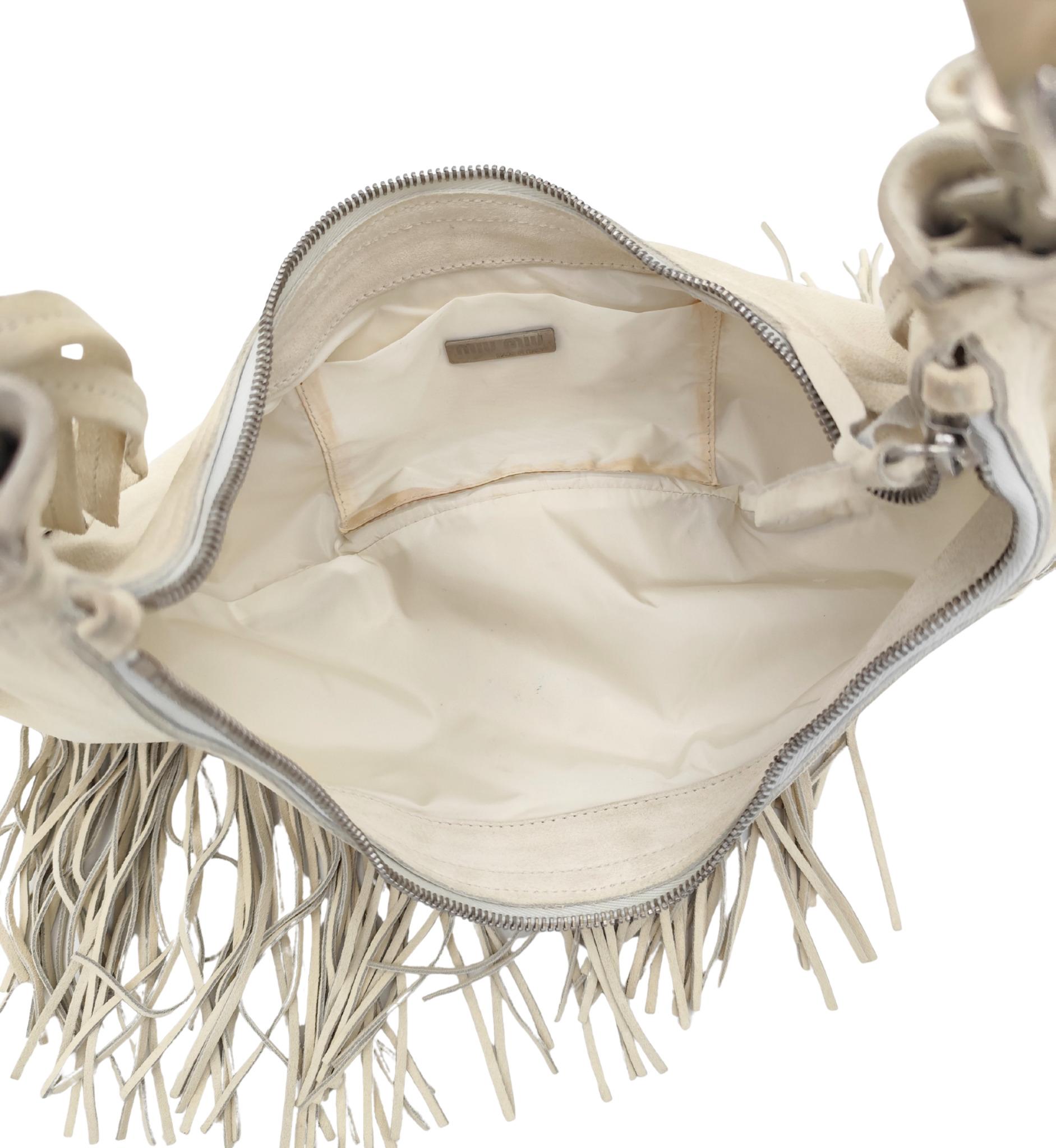 Miu Miu beige suede half moon fringe shoulder bag For Sale 11