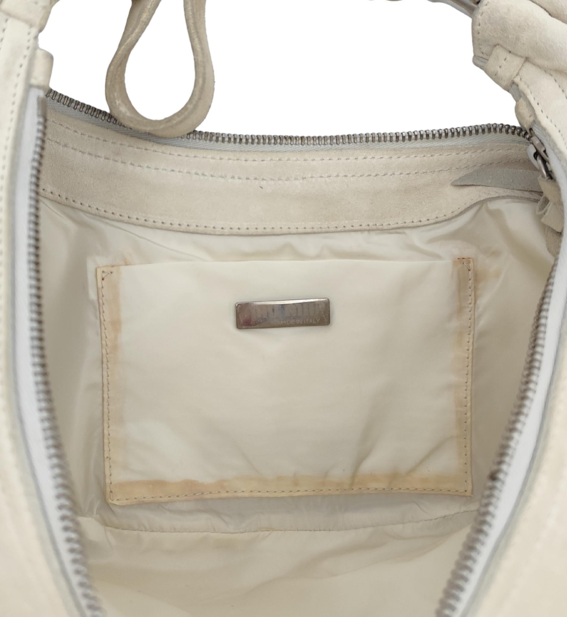 Miu Miu beige suede half moon fringe shoulder bag For Sale 12