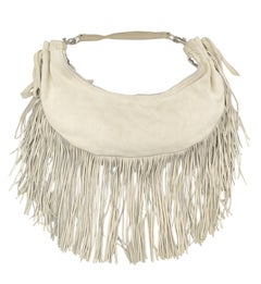 Miu Miu beige suede half moon fringe shoulder bag