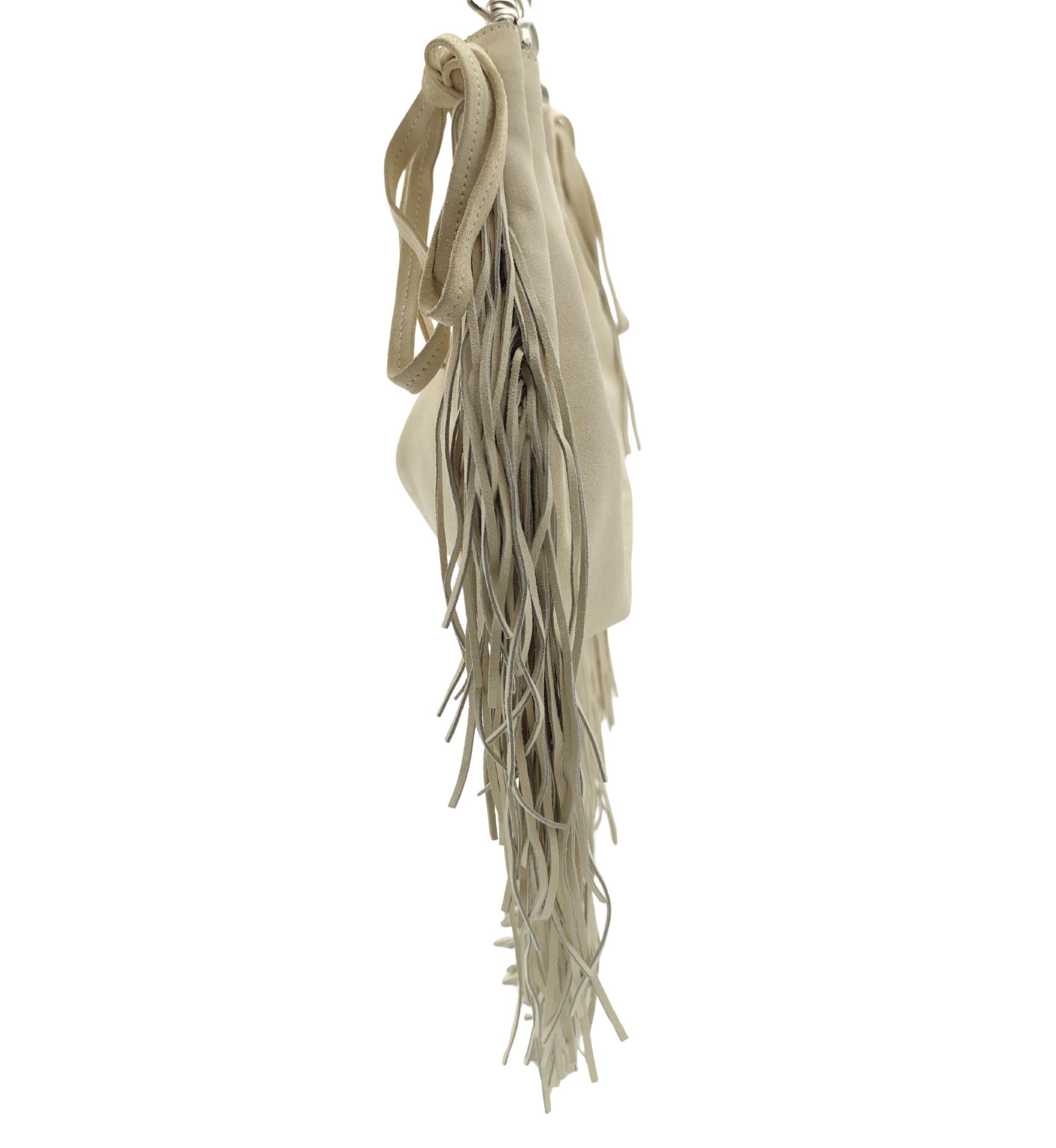 Women's or Men's Miu Miu beige suede half moon fringe shoulder bag For Sale
