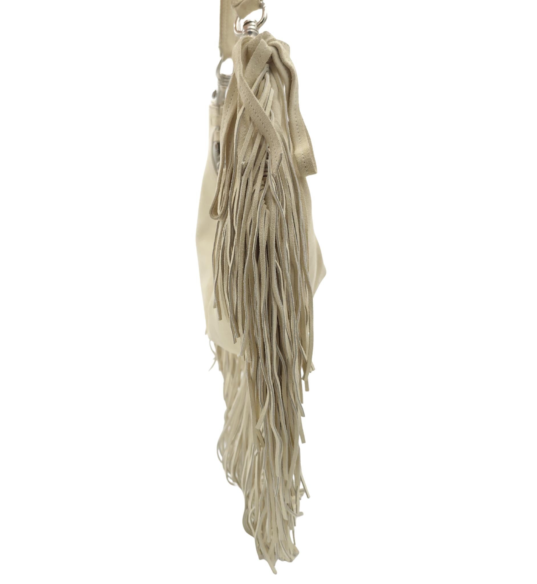 Miu Miu beige suede half moon fringe shoulder bag For Sale 1