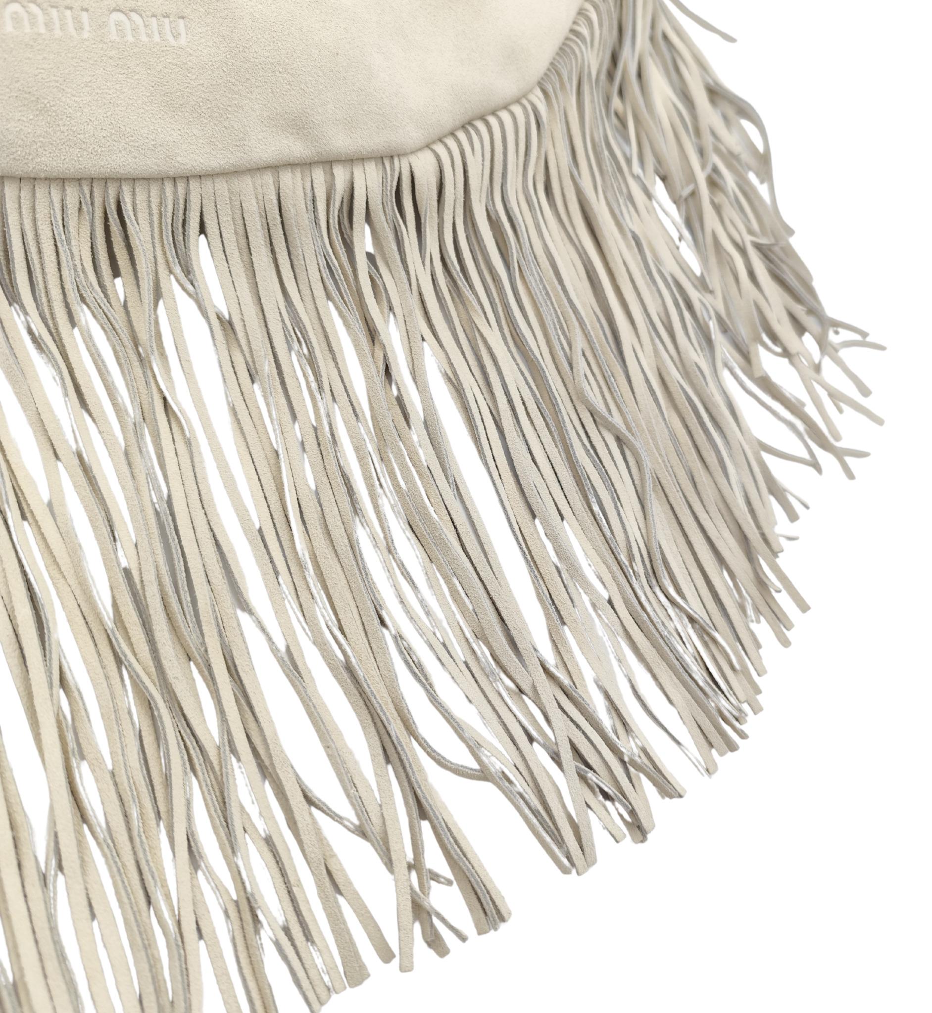 Miu Miu beige suede half moon fringe shoulder bag For Sale 2