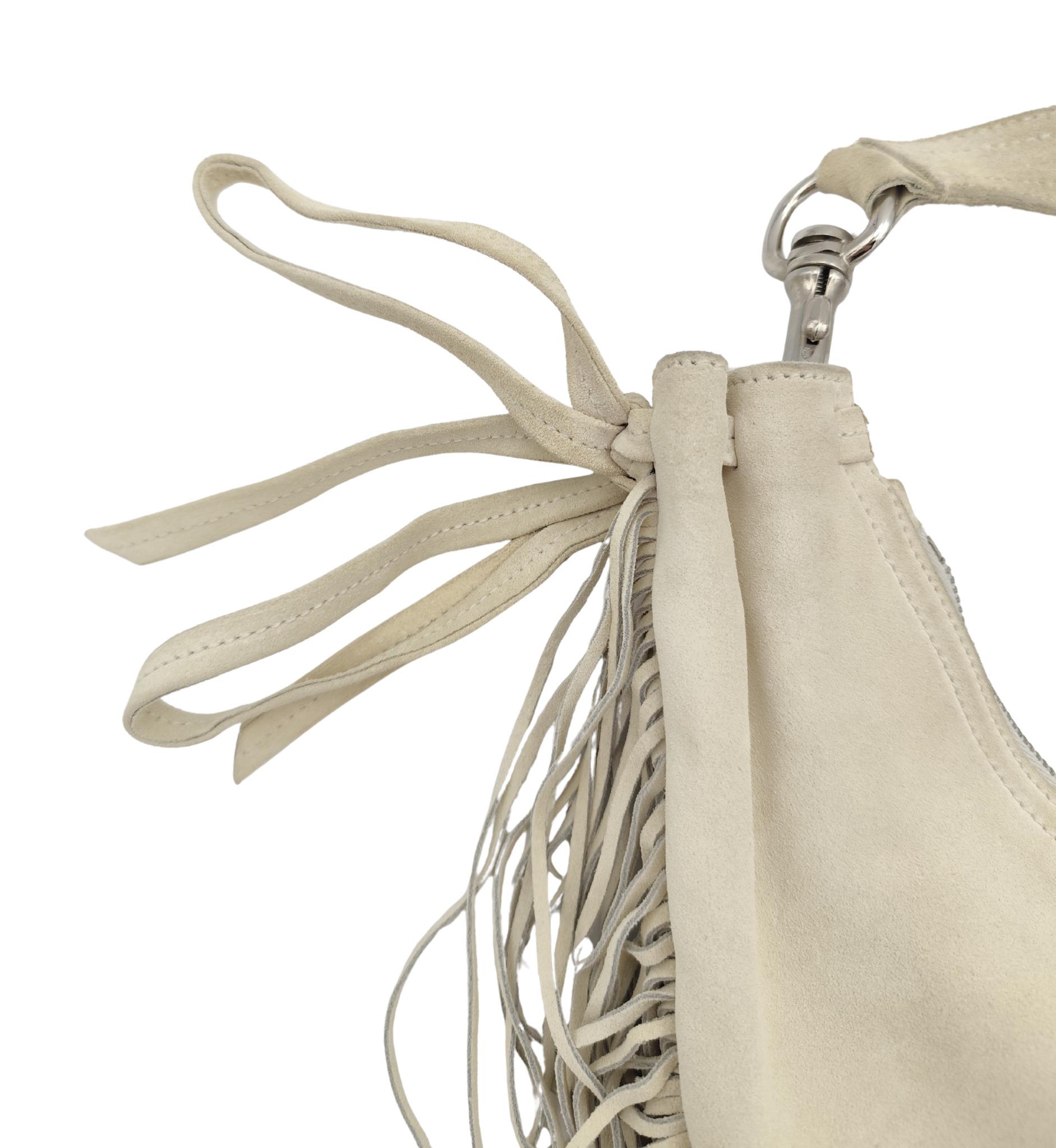 Miu Miu beige suede half moon fringe shoulder bag For Sale 4