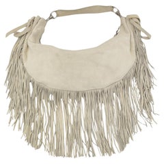 Miu Miu beige suede half moon fringe shoulder bag Miu Miu beige suede half moon fringe shoulder bag