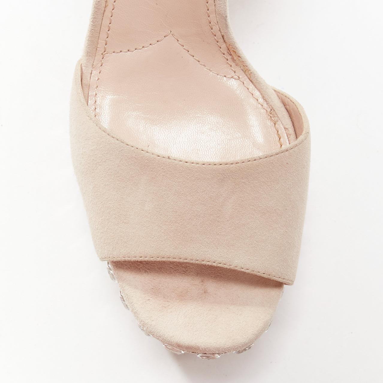 MIU MIU beige suede silver rhinestone crystals platform sandal heels EU37 For Sale 1