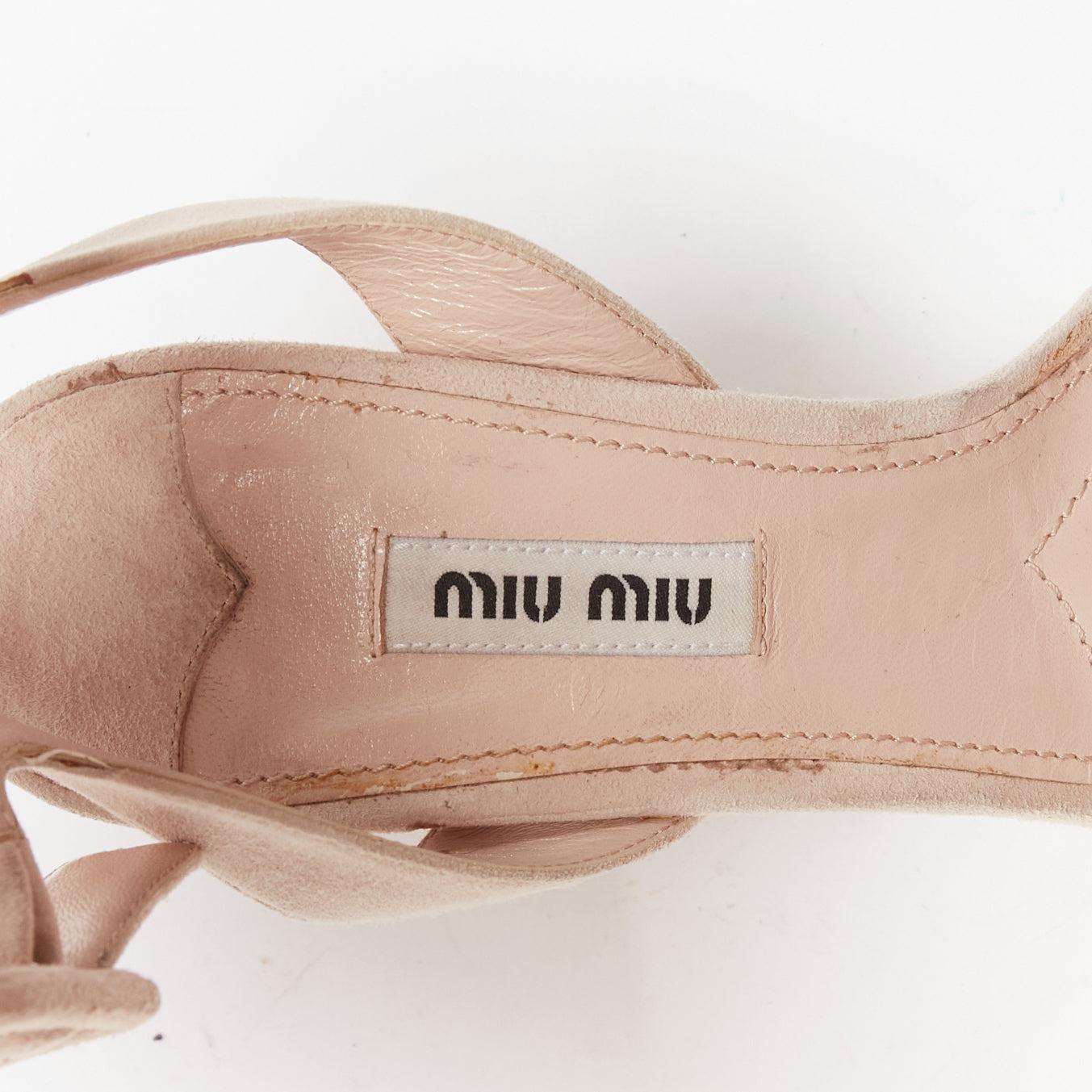 MIU MIU beige suede silver rhinestone crystals platform sandal heels EU37 For Sale 4