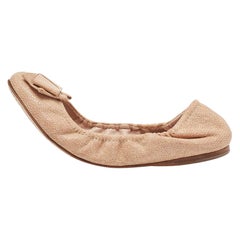 Miu Miu Beige Texture Leather Scrunch Bow Ballet Flats Size 39.5