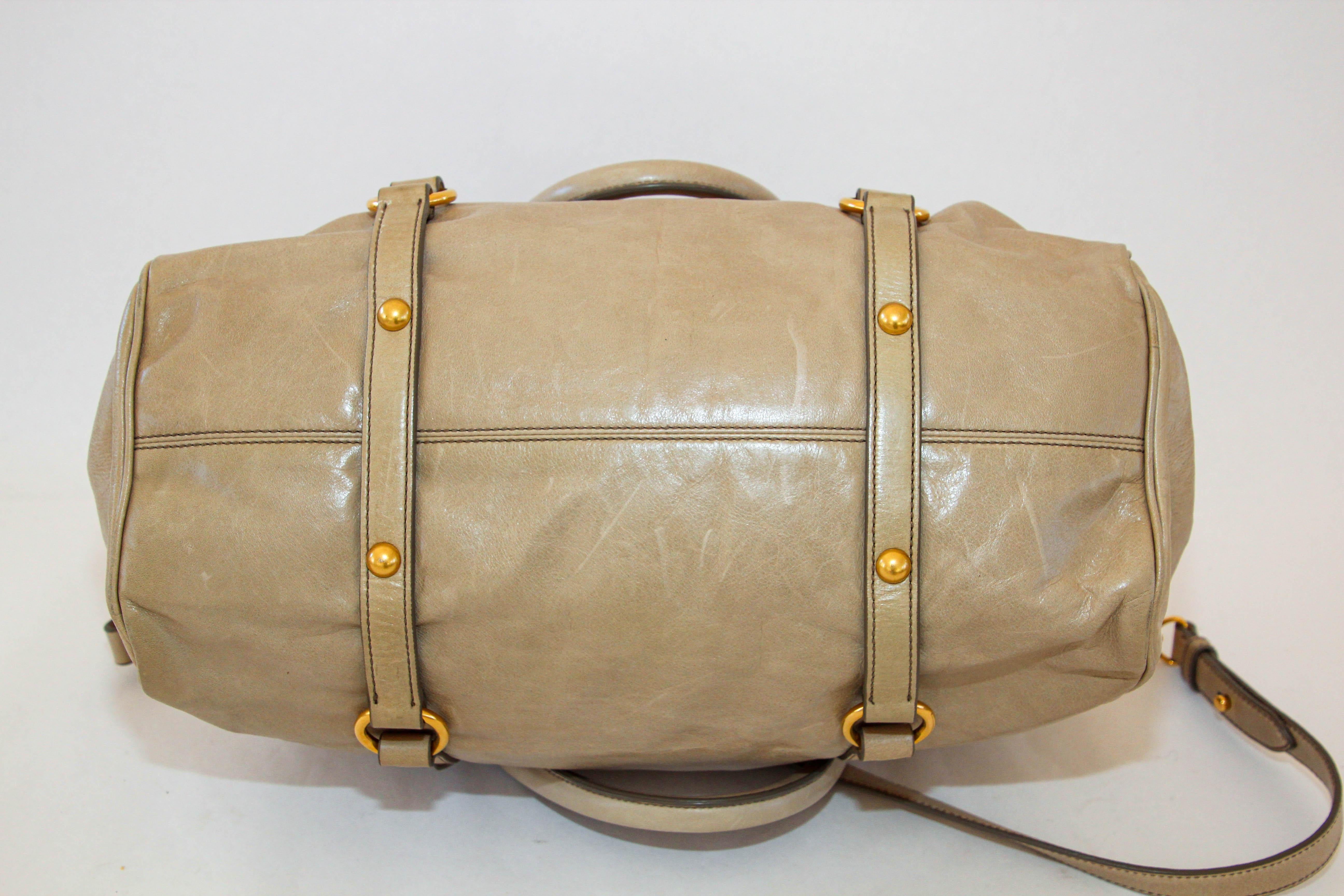MIU MIU Beige Vitello Lux Bow Leather Hand Bag Satchel Tote For Sale 9