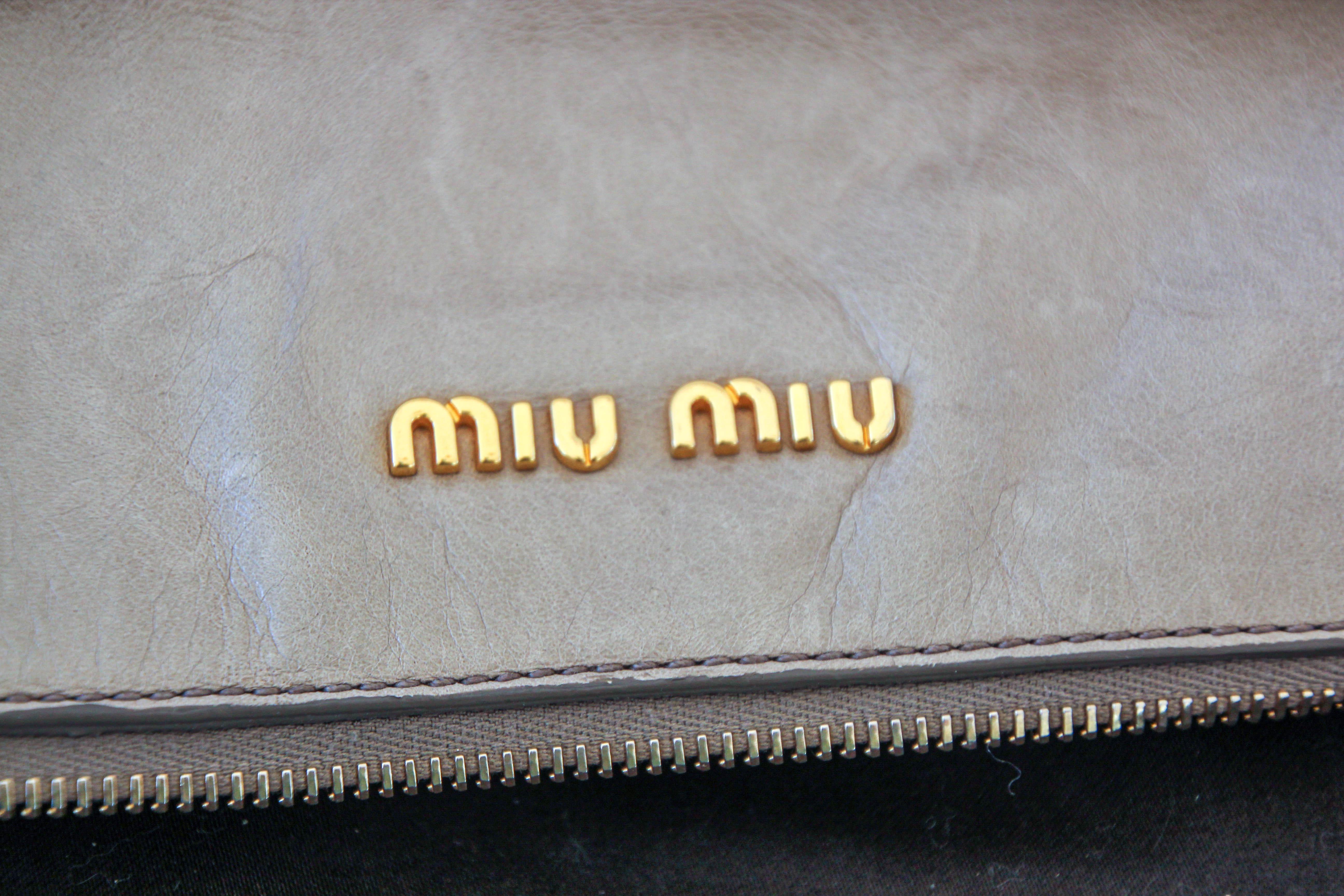 MIU MIU Beige Vitello Lux Bow Leather Hand Bag Satchel Tote For Sale 12
