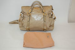 MIU MIU Beige Vitello Lux Bow Leather Hand Bag Satchel Tote