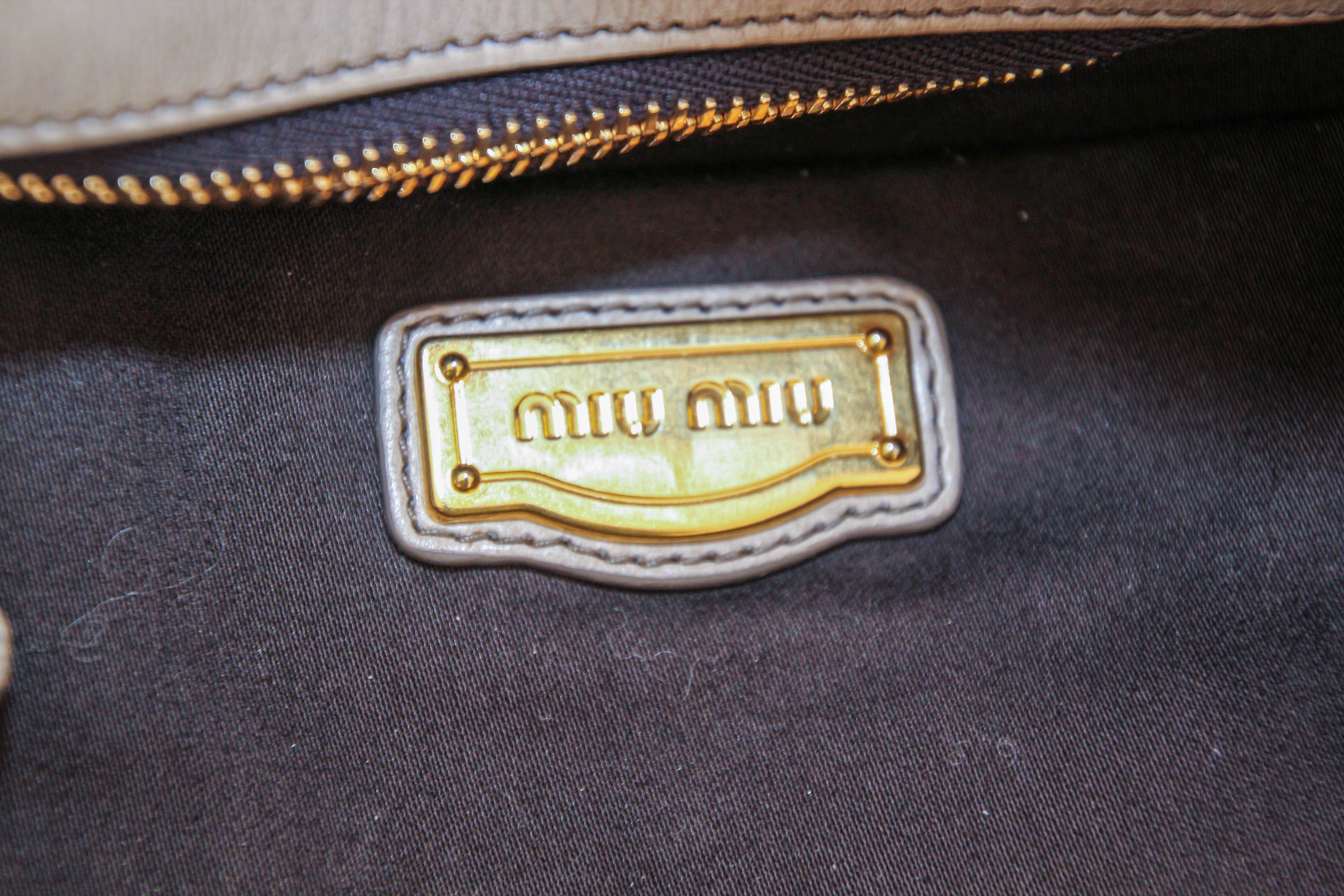 MIU MIU Beige Vitello Lux Bow Leather Hand Bag Satchel Tote For Sale 3