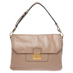Used Miu Miu Beige Vitello Soft Leather Flap Shoulder Bag
