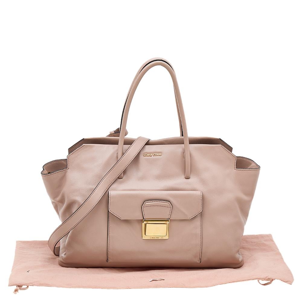 Miu Miu Beige Vitello Soft Leather Front Pocket Tote 4