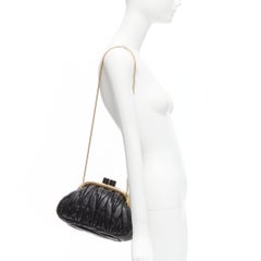 MIU MIU Belle black nappa leather gold metal frame matelasse clutch bag
