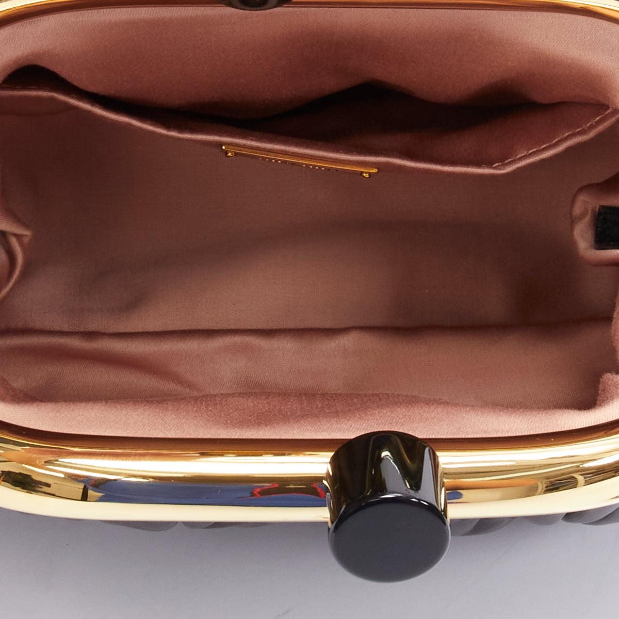 MIU MIU Belle black nappa leather gold metal frame matelasse clutch bag 4
