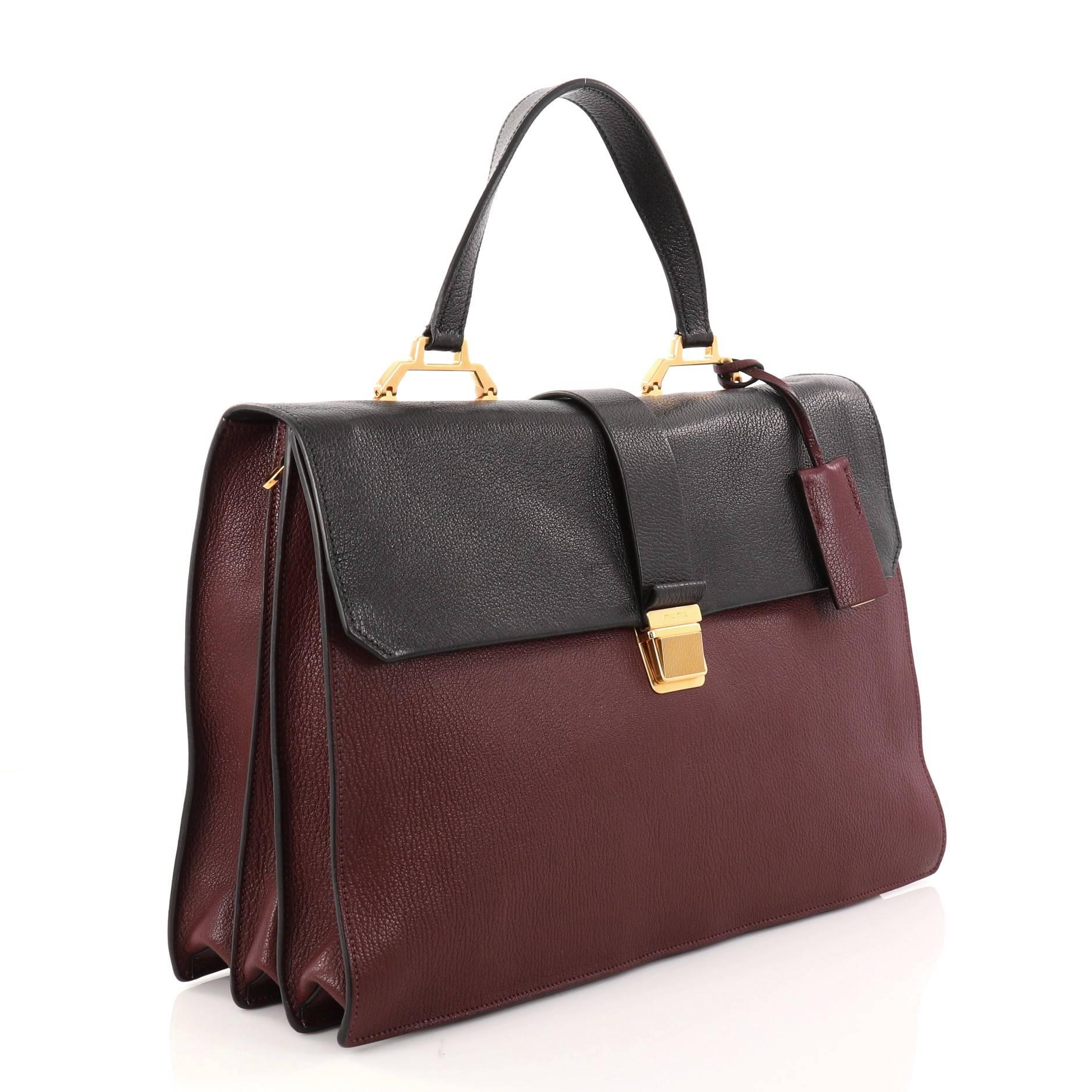 Black Miu Miu Bicolor Madras Convertible Compartment Top Handle Bag Leather Large