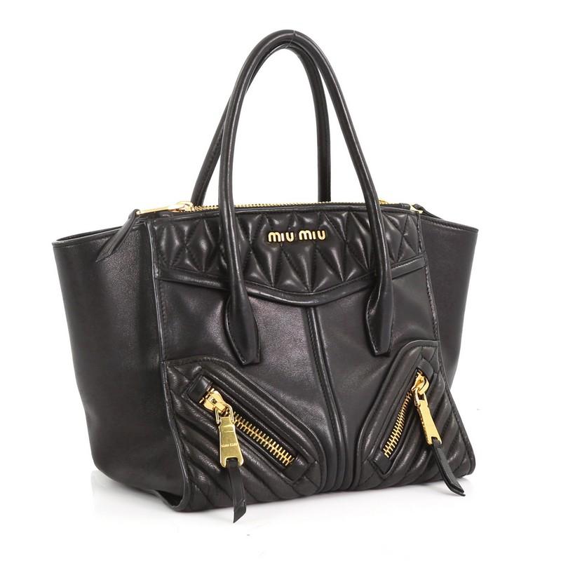 Black Miu Miu Biker Convertible Tote Leather Small