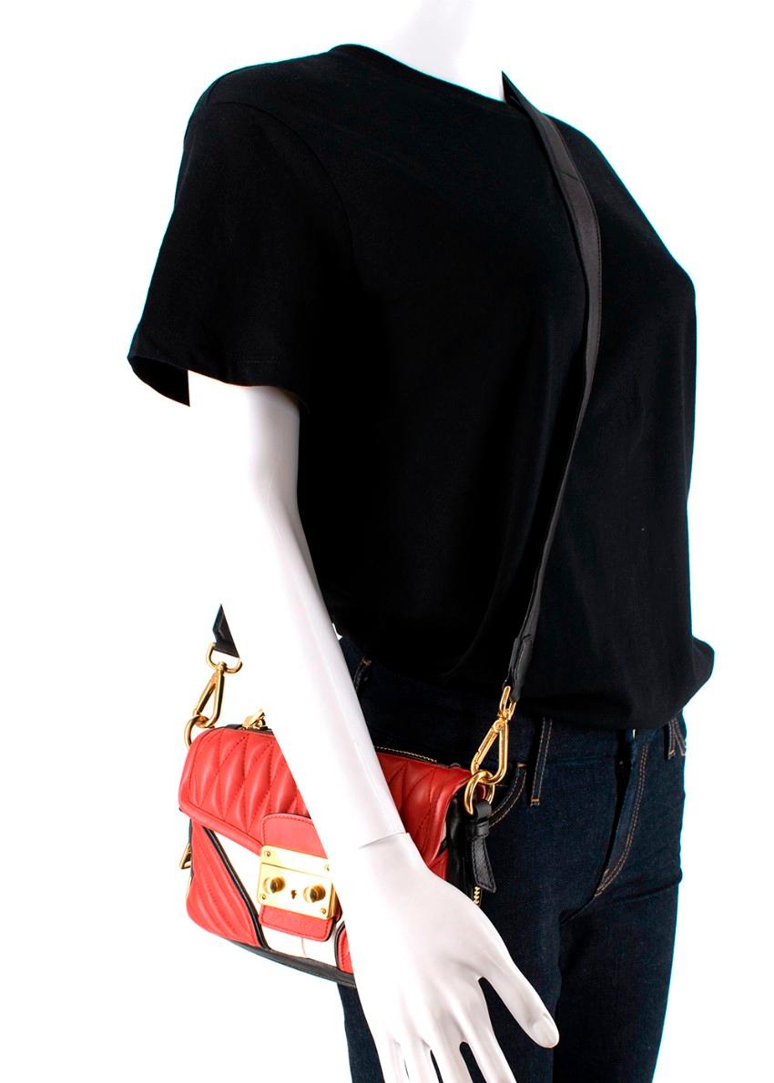 Miu Miu Biker Red & Black Quilted Leather Shoulder Bag For Sale 2