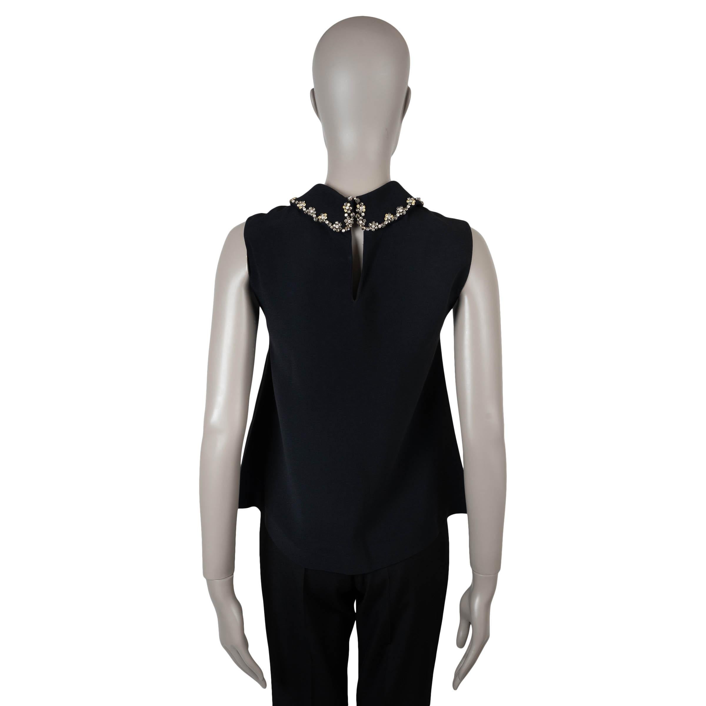 Noir MIU MIU noir acétate 2013 CRYSTAL TRIM SLEEVELESS Blouse Shirt 38 XS en vente