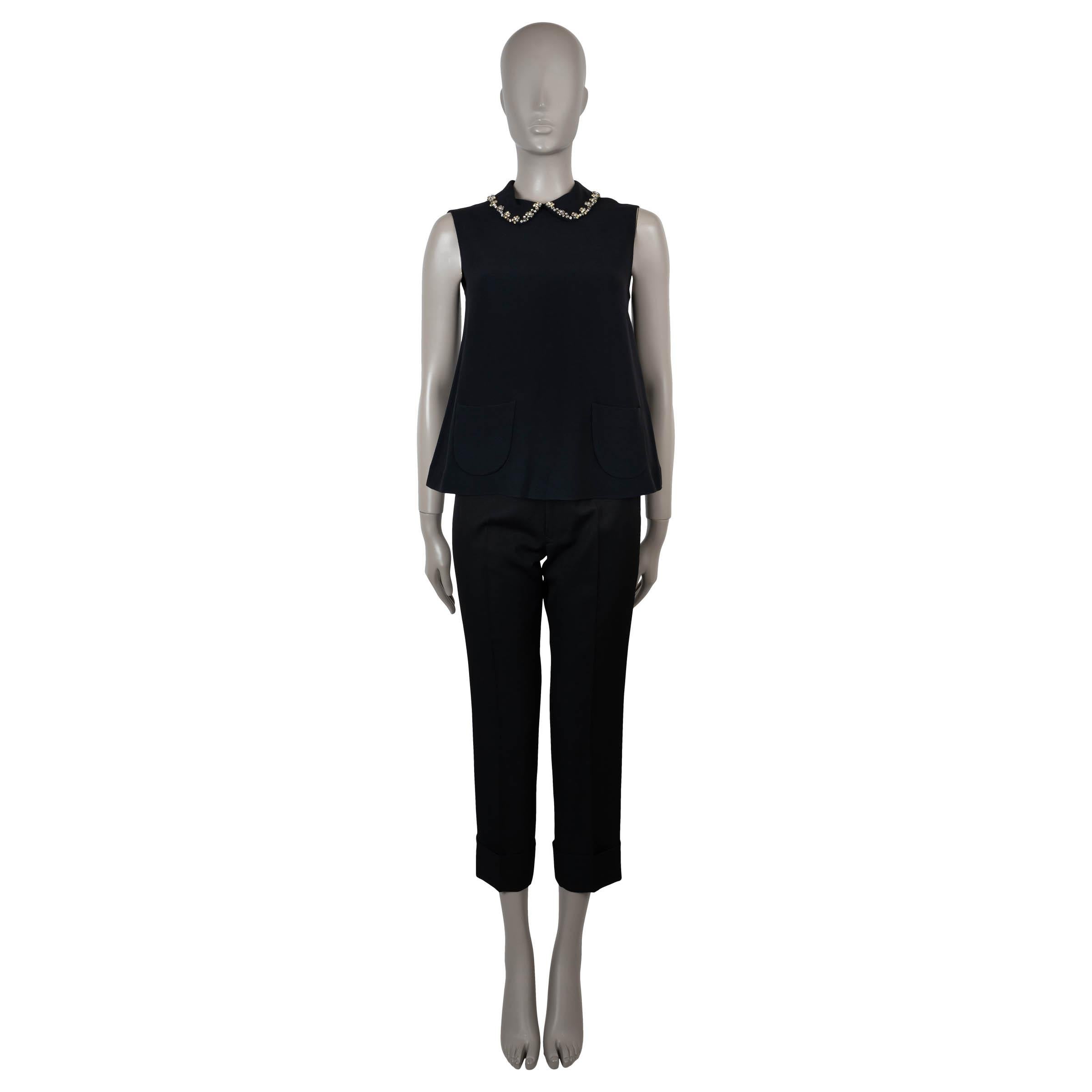 MIU MIU noir acétate 2013 CRYSTAL TRIM SLEEVELESS Blouse Shirt 38 XS Excellent état - En vente à Zürich, CH
