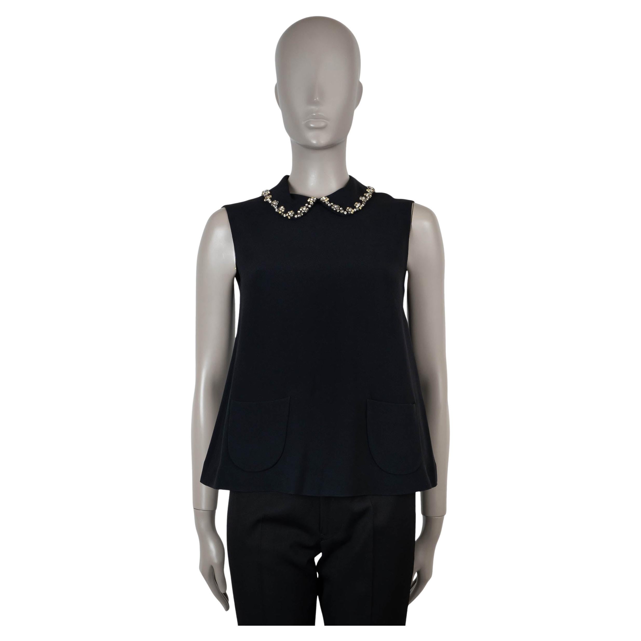 MIU MIU noir acétate 2013 CRYSTAL TRIM SLEEVELESS Blouse Shirt 38 XS en vente