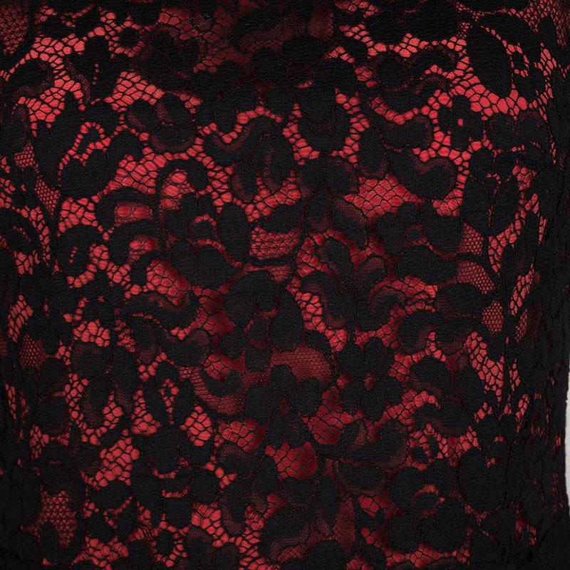 Women's Miu Miu Black and Orange Floral Lace Pleat Detail Dress S